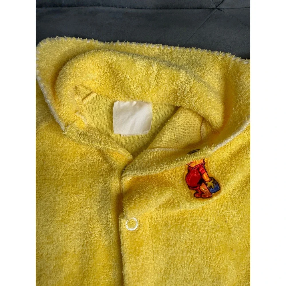 Vintage Disney Winnie‎ the Pooh Yellow Terry Cloth Footed Romper Snap Front 18in